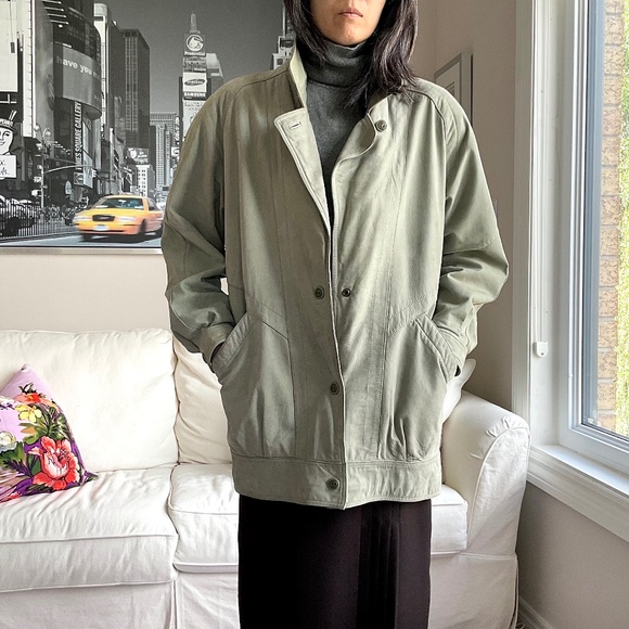 Danier Taupe/green Sueded leather jacket - Picture 3 of 16